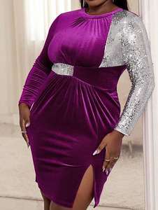 Бархатное вечернее платье фиолетового цвета с серебряными пайетками L