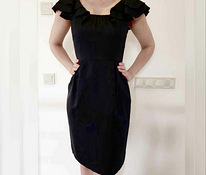 Черное вечернее платье из натурального шелка, шелковое платье, S