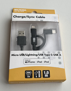 Biltema 3-in-1 Micro USB/Lightning/USB Type C-USB A (1m)