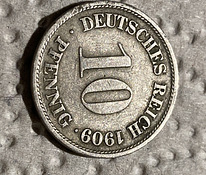 10 пфеннигов Немецкого Рейха 1909 года.
