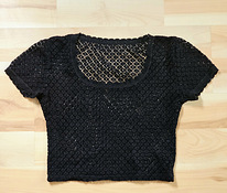 Блузка пупка из черной эластичной кружевной ткани