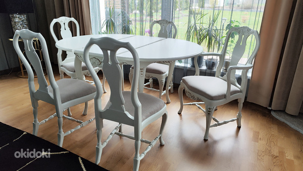 Очень красивый белый обеденный стол и 5 стульев (фото #2)