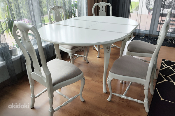 Väga ilus valge söögilaud ja 5 tooli (foto #5)