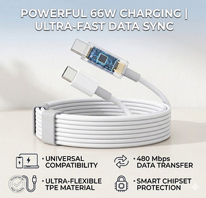 Кабель быстрой зарядки Type-C to Type-C 66W (1м, White) (1 фото из 1)