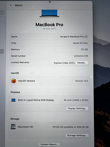 MacBook Pro 16" 2021 Apple M1 Max 512GB 32GB (4 foto / 6)