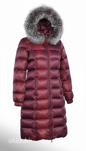 Burgundy Long Down Coat with Fur