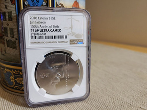 Münt 15€ Jüri Jaakson 150 NGC PF69 ULTRA CAMEO + karp ja ser (4 foto / 5)