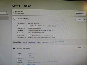 Võimekas Dell Precision 3630 I5/16ram/240ssd/gtx1060 (3 foto / 3)