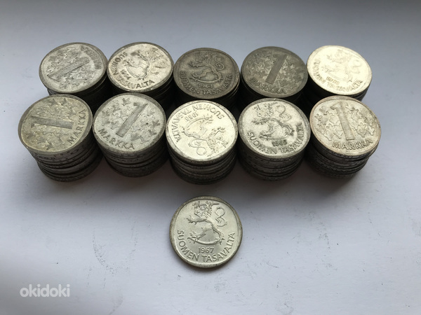 Серебряные монеты Финляндия 1 марка, 101 шт. (фото #1)