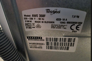 Pesumasin Whirlpool AWE358F 7kg 1200p/min (6 foto / 6)