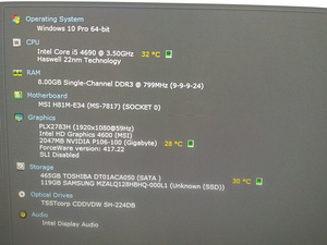 I5-4690/H81M/8GB RAM/SSD 128GB/HDD 500GB/Nvidia P106-100 6GB (2 foto / 10)