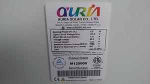 СОЛНЕЧНАЯ ПАНЕЛЬ AURIA - 30 SOLAR PANELS M120000,120WP, 96V. (2 фото из 5)