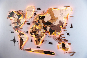 Travel Map Push Pin, World Map Wall Art, Wooden Map, World M (2 foto / 5)