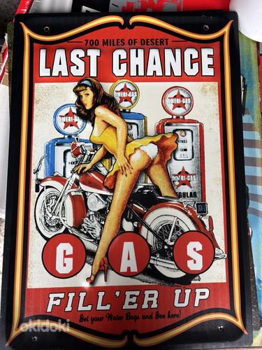 Last Chance Fill er Up Tin Sign Retro motorcycle harley bike