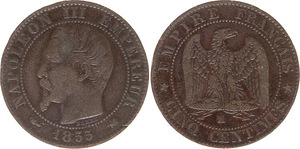 Pièce France 5 Centimes Napoléon III - Tête Nue -1855 K Bord