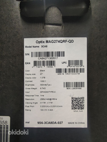 MSI Optix MAG274QRF QD 27inch IPS WQHD 165Hz 300cd/m2 1ms 2x (foto #2)