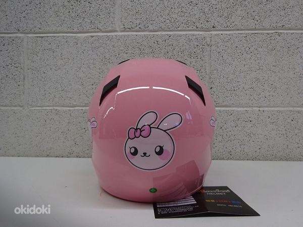 Детский мотоциклетный шлем для девочек розовый зайка (фото #2)