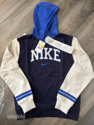 Nike retro logo fleece colourblock hoodie in off white/ navy