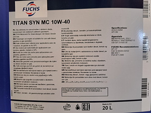 Mootoriõli FUCHS TITAN SYN MC 10W-40 20L (2 foto / 2)