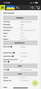 SSD sisemine kõvaketas ADATA XPG SPECTRIX S40G RGB 256G (2 foto / 2)