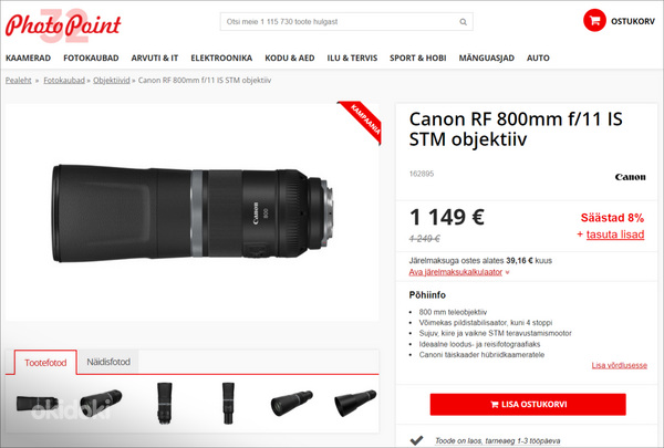 Canon RF 800mm f/11 IS STM объектив (фото #10)