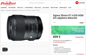 Sigma 35mm f/1.4 DG HSM Art (Nikon F) objektiiv (10 foto / 10)