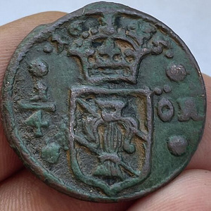 Шведская монета оригина1/4 эре 1635 RS в отличном состояни (2 фото из 2)