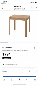 Pikendatav Söögilaud ekedalen ikea 80/120x70 (5 foto / 5)