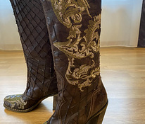 Кожаные сапоги с вышивкой в ковбойском стиле, размер 37