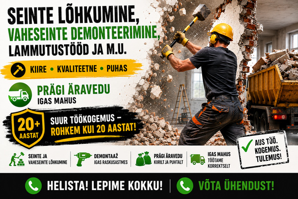 Seinte lõhkumine demontaaž prahi äravedu 20+ aastat kogemus