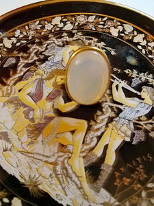 Kiiltävä pintainen messinki sormus hopean värinen lasihelmi (4 valokuva sivusta 5)