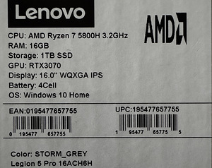 Lenovo Legion 5 Pro (16ACH6H), RTX3070, 32GB RAM, 2TB SSD (6 foto / 6)