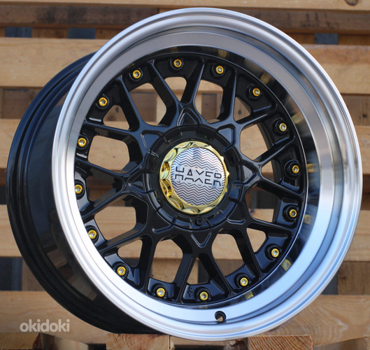 R15x8  8X100/114  ET  30  73.1  HX025  (LU1879)  Black+Polished Lip (BLPL)  For HAXER  (P1)  ((AKC 55 Eur))