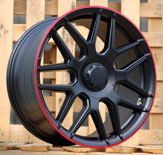 R20x8.5  5X112  ET  38  66.6  B5318  (LA5424)  Black Half Matt+Red Lip (BLHMRL)  For MER  (K3)  (Rear+Front (M2-R/U4B))