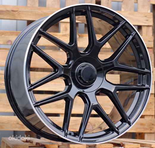 R20x8.5  5X112  ET  35  66.6  B5318  (IN7040)  Black+Polished Lip (BLPL)  For MER  (P1)  (Satin Black Machined Lip Rear+Front)