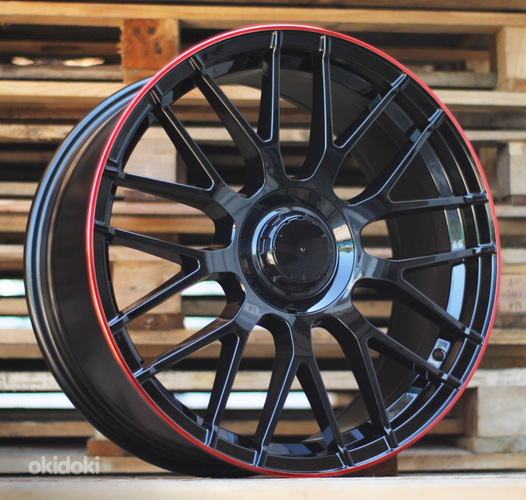 R19x8.5  5X112  ET  43  66.6  B1268  (K9007/1261)  Black+Red Line (BR)  For MER  (P1)  (GBPREDLIP Rear+Front)