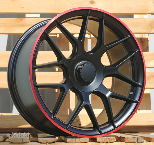 R19x8.5  5X112  ET  43  66.6  B1258  Black Half Matt+Red Lip (BLHMRL)  For MER  (Z3+Z1)  (Rear+Front)