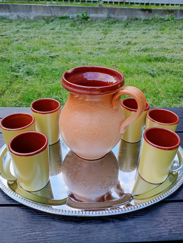 Старинный молочник + 6 кружек керамика