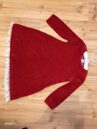 Jõuludeks punane sametist kleit 140 , 1 kord seljas olnud (foto #1)