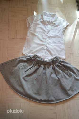 H&M valge pluus s.140 ja taskutega seelik (foto #1)