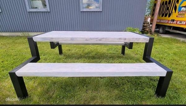 Metall jalgadega laud // Обеденный стол из дерева и металла (фото #2)