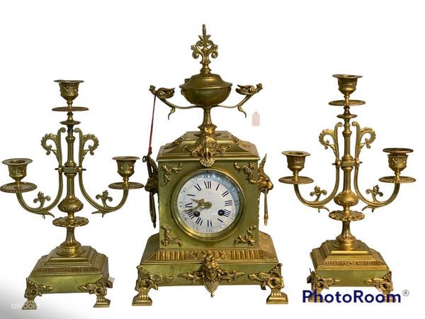 Часы бронзовые с подсвечниками. Франция. 19 век (фото #1)