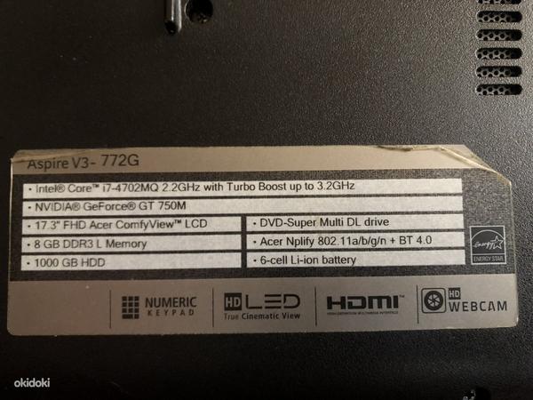 Acer Aspire V3 17.3 Laptop i7, 256ssd, Nvidia 750m, 1tb (фото #3)