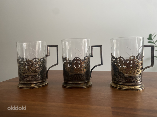 Серебряные подстаканники со стаканами (фото #1)