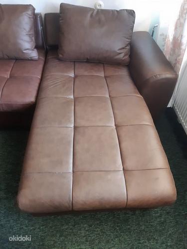 Большой угловой диван-кровать из натуральной кожи (фото #2)