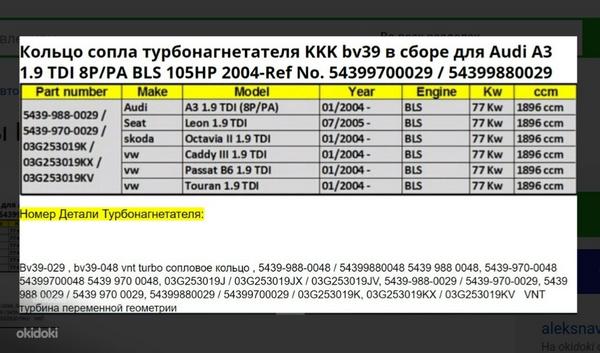 Turbiini remondikomplekt KKK BV039 VW Audi (BLS) 77kw jaoks (foto #6)