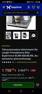 Täisautomaatne kohvimasin Delonghi Primadonna Elite (3 foto / 4)