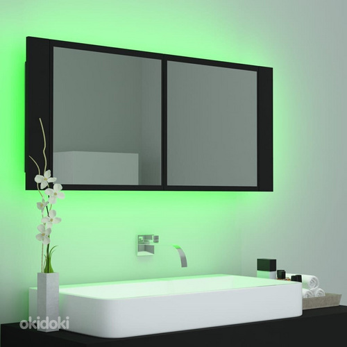 Зеркальный шкаф vidaXL LED черный 100x12x45 см, акрил (фото #6)