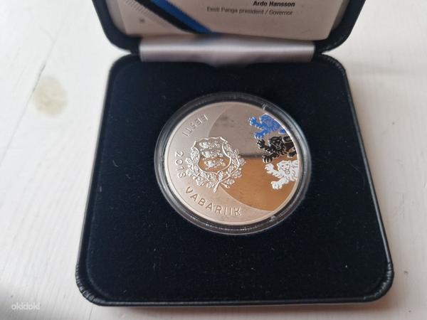 Серебряная памятная монета 15 € Яан Тыниссон. 2018. (фото #2)