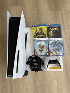 Plasystation 5 disc edition + 4 mängu (2 foto / 2)